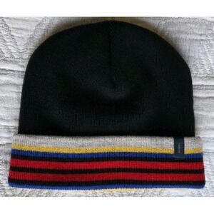 Pendleton Acadia Knit Beanie Black body Acadia National Park stripe cuff Logo